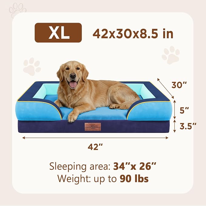 Comfort Expression Orthopedic Dog Bed for Extra Large Dogs with Bolster | Waterproof Dog Couch Bed with Washable Cover & Non-Slip Bottom, Supportive Egg Crate Foam XL Pet Bed, 42x30 Inch - Image 8