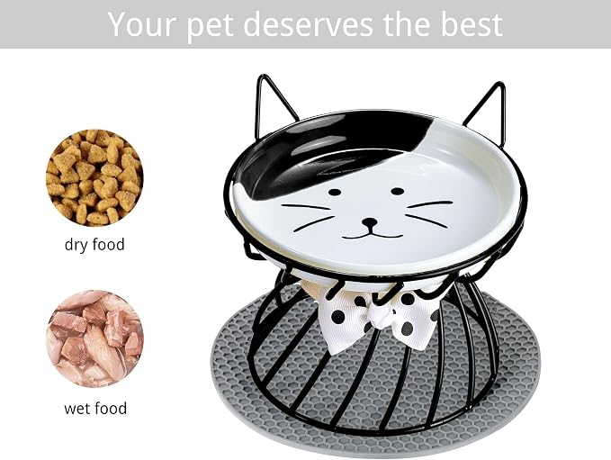 Elevated Cat Food Dish, Ceramic, Non-Slip Stand, Raised Feeding Station, 5 in, Shallow for Whiskers, Dishwasher Safe | Easy-clean Wide shallow dish for whisker comfort Non-slip - Image 6