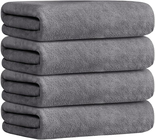 JML Microfiber Bath Towel Set, 27" x 55", 4 Pack, Grey | Hanging Loop, Super Absorbent, Fast Drying Bathroom Towel for Hair, Swimming, Fitness, Sport, Yoga by JML