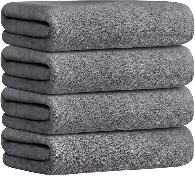 JML Bath Towels Set, 4 Pack, 30" x 60", Grey | Microfiber,Large, Soft, Absorbent, Quick Dry for Salon Hair Wrap, Sauna, Sports, Yoga, Swim, Pool by JML