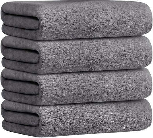 JML Bath Towels Set, 4 Pack, 30" x 60", Grey | Microfiber,Large, Soft, Absorbent, Quick Dry for Salon Hair Wrap, Sauna, Sports, Yoga, Swim, Pool by JML