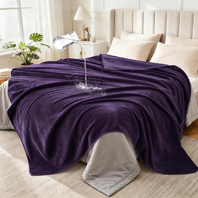 LOOBANI Waterproof Blanket for Twin Size Bed, Reversible Leakproof, 60"x80" | Waterproof Dog Blanket for Pet Accidents, Soft Flannel & Coral Fleece, Stain-Resistant Furniture Protector, Deep Purple by LOOBANI