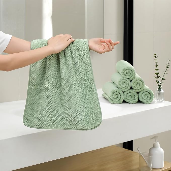 18 Piece Microfiber Bath Towels Set - 6 Bath Sheets,6 Hand Towels And 6 Washcloths,Soft Family Towels,Highly Absorbent Bathroom Towel,Quick Dry Shower Towel Luxury Towels For Hotel Spa Dorm-Green - Image 3