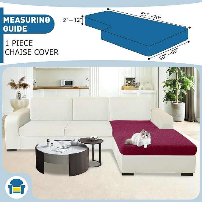 MAXIJIN Waterproof Chaise Cover Stretch Sectional Couch Covers for L Shaped Chaise Lounge Slipcovers with Elastic Bottom for Dogs Pets (1 Piece for Chaises or Sofa 3-Seater, Wine Red) - Image 2