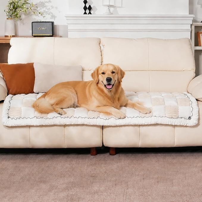 Pet Couch Cover for Dogs & Cats, Soft Flannel Non-Slip Couch Sofa Cover Protector, Dog Bed Sleeping Mat, Washable Reversible Anti-Slip Dog Bed for Small Medium Large Pets(27.6X70.86, Beige) by AMZWISE