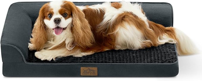 COZY KISS Orthopedic Dog Bed for Medium Small Size Dog, Dogs Crate Bed, L Shaped Foam Anti-Slip Bottom Pet Cat Sofa with Washable Removable Cover, Suitable for Pet Up to 40 lbs, 30x20x6.5 inch, Black by COZYKISS