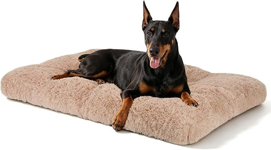 JOEJOY Large Dog Bed Crate Pad, Deluxe Plush Washable Dog Beds Fulffy Soft Kennel Pad Anti-Slip Pet Sleeping Mat for Extra Large Medium Small Dogs, 44" x 32", Beige by JOEJOY
