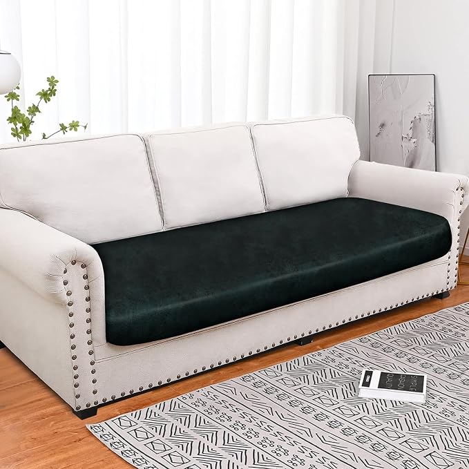 Leather Like Couch Cushion Covers Sofa Slipcovers Sets Couches Furniture Protector Covers for Sectional Armchair Loveseat Stretch Spandex Fabric, Machine Washable (1 Cushion XL Sofa, Dark Green) - Image 2