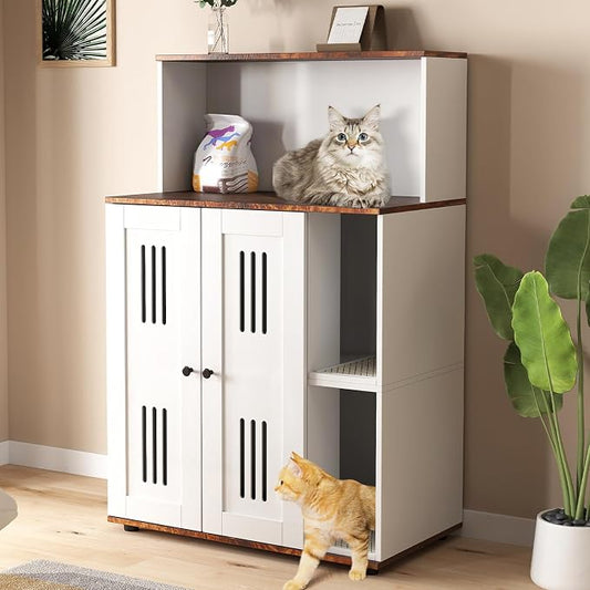 Yafylly Litter Box Enclosure for 2 Cats, Double Litter Box Enclosure with Scratch Mat, Hidden Cat Litter Boxes Furniture for Most Litter Boxes, White by Yafylly