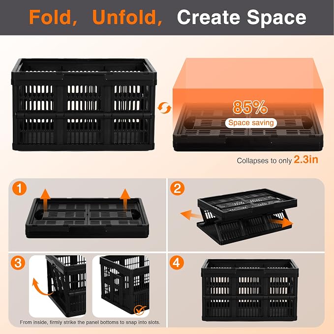 Citylife 45L Collapsible Storage Bins with Lids Plastic Storage Containers for Organizing Stackable Storage Box Large Heavy Duty Utility Crates, 3 Packs - Image 6