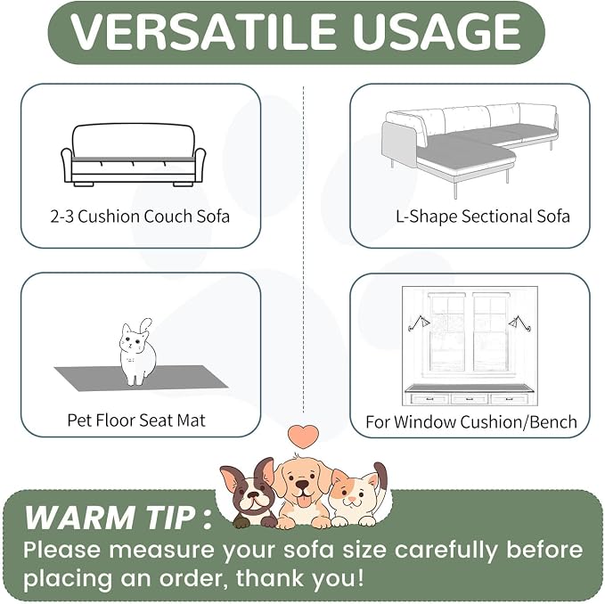 OTOB Couch Cover for Dogs Washable, Non Slip Pet Friendly Sofa Protector | Light Gray, 27.6" x 59.1", All Season, Soft Fuzzy Plush, Loveseat Dog Couch Covers for Sofa, Breathable, Thick Wear-Resistant - Image 6