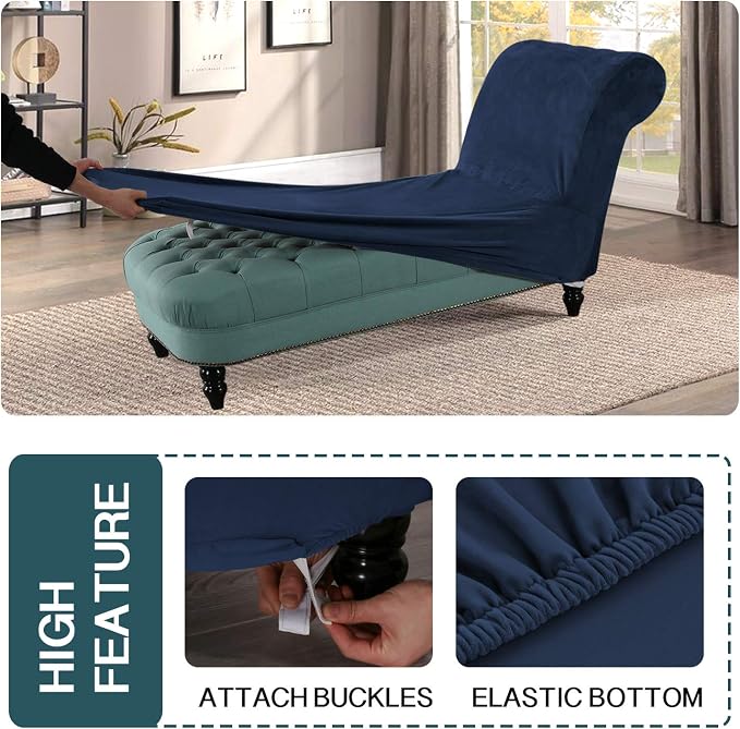 FantasDecor Chaise Lounge Slipcover Velvet Cover Luxury for Living Room Indoor Stretch Ultra Soft Machine Washable, Navy - Image 4