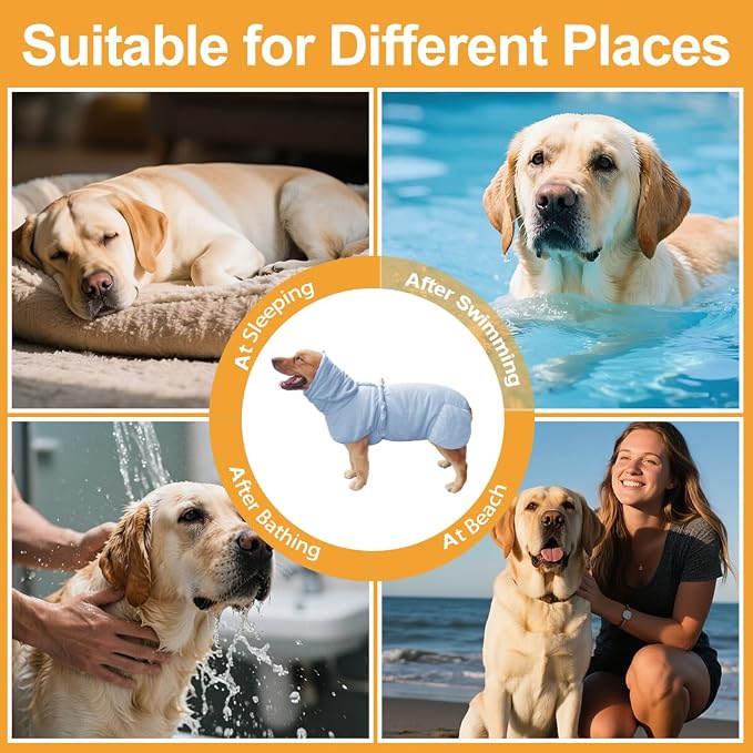 Medium to Large Size Dog Bathrobe, Microfiber Quick Drying Super Absorbent, Warm Dog Towels, Adjustable Hoodies and Belts for Dog Bath Products (Blue Jacquard,4XL) - Image 8