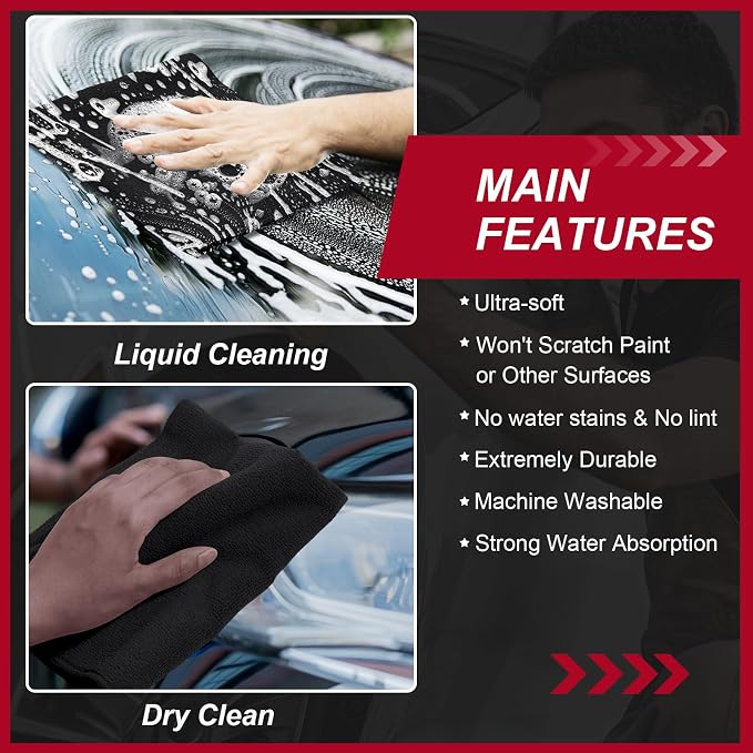 Oudain 200 Pcs Microfiber Cleaning Cloth 16x16 Inch Microfiber Towels for Car Ultra Absorbent Cleaning Rags Reusable Lint Free Streak Free Detailing Towel for Car Washing Drying Dusting (Black) - Image 6