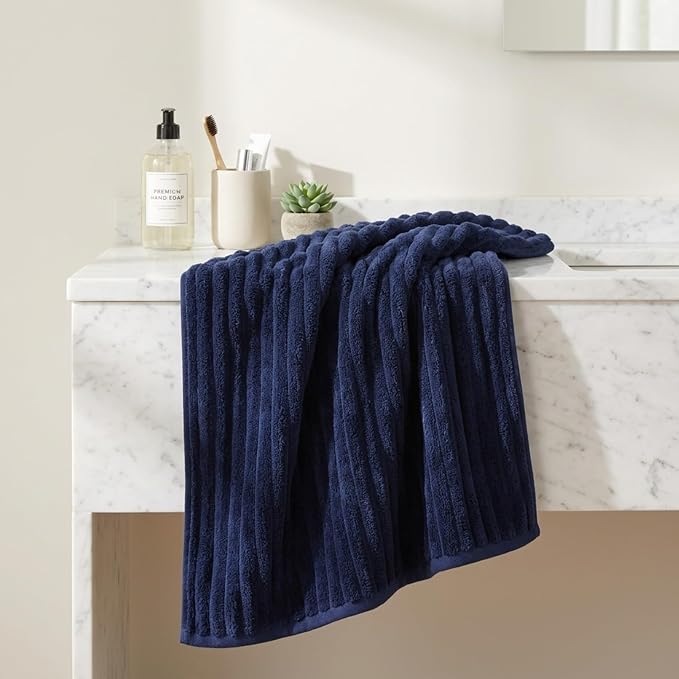 3 Pack Bath Towel Set, 40"x80" Oversized Bath Sheet,Navy Blue | Ultra Soft Microfiber, Lint Free, Quick Dry, Highly Absorbent, Full Body Coverage, 1 Bath Sheet, 1 Hand Towel, 1 Washcloth - Image 3