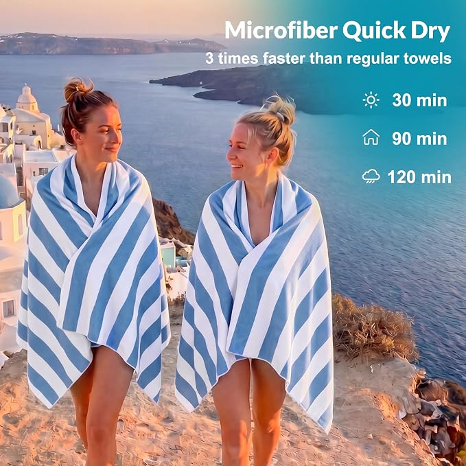 Frienda 12 Pack Blue Striped Beach Towels 71''x 32'' Large Microfiber Quick Dry Absorbent Bath Towels for Swimming Pool Beach Cruise Travel Gym Supplies - Image 4