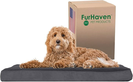 Furhaven Orthopedic Dog Bed for Large/Medium Dogs w/ Removable Washable Cover, For Dogs Up to 55 lbs - Terry & Suede Mattress - Gray, Large by FurHaven