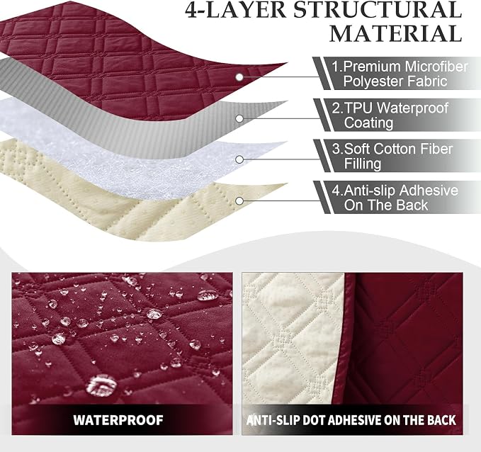 Genina L Shape Couch Cover, Sectional Couch Chaise Covers, Waterproof Washable Sofa Covers for Right L Shape Chaise Lounge, Anti-Slip Sofa Slipcovers for Dogs Cats Pet Friendly (Burgundy) - Image 4