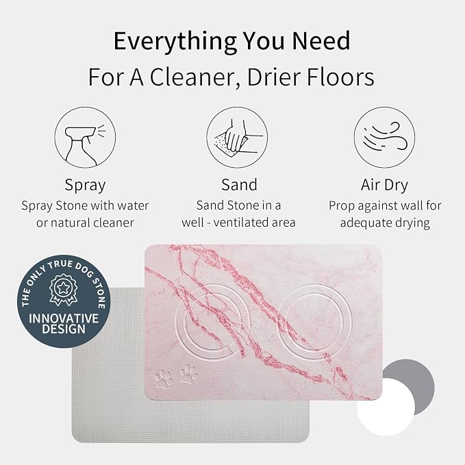 Diatomite Stone Pet Feeding Mat for Dog Cat Super Absorbent Diatomite Quick Drying Stone Dog Food Water Mat, Dog Mats for Food and Water with Non-Slip Station, Fast Dry Pet Mats, Marble Pink - Image 3