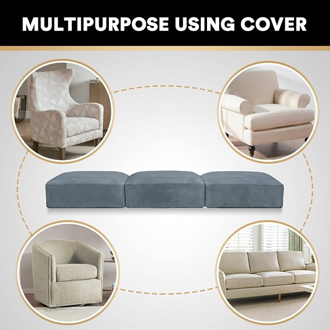 PrinceDeco Velvet Stretch Couch Cushion Covers, Sofa Slip Covers for 3 Seat Cushion Couch Chair Loveseat Sofa Cushion Furniture Protector Sofa Cover (Each Width Up to 29.5", Stone Blue) - Image 6