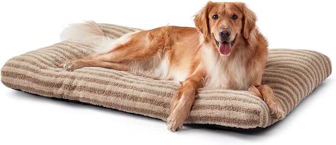 FURTIME Washable XL Dog Bed for Extra Large Dogs, Deluxe Dog Crate Beds | Comfy Fluffy Kennel Pad Anti-Slip Pet Sleeping Mat, Machine Washable Dogs Pillow, 44"x32"x4", Brown by FURTIME