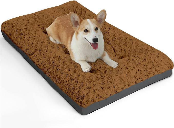 POCBLUE Dog Bed Medium Sized Dog, Washable Plush Pet Bed for Crate, Anti-Slip Pet Mat for Cages, Comfy Crate Pad for Outdoor/Indoor/Car Use, Soft Kennel Pad for Dogs Up to 40 lbs, 29"x19", Brown by POCBLUE