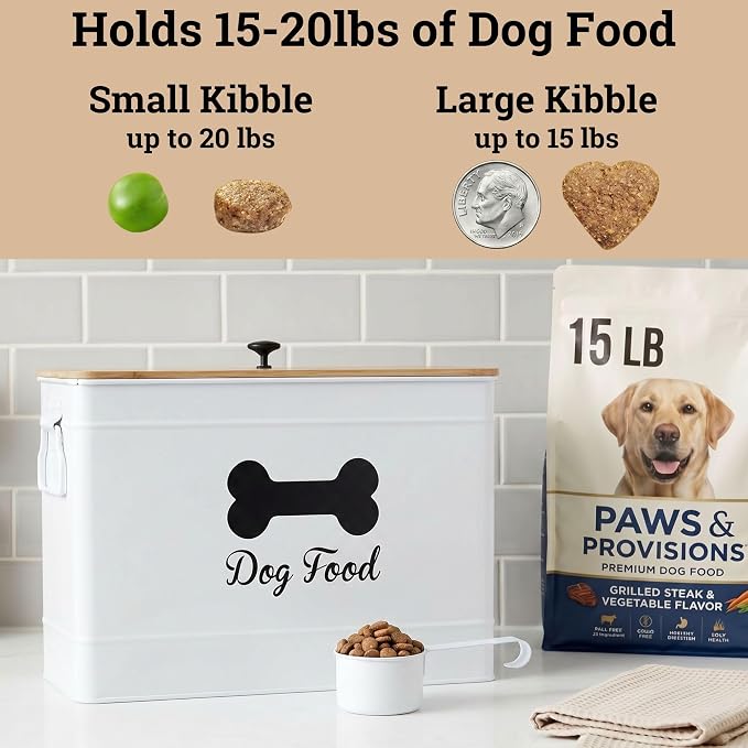 Metal Dog Food Container 15-20 lbs w/ Airtight Bamboo Lid, 70 Cup Capacity | Pet Jar For Dogs up to 100lbs, Airtight Bamboo Lid, Sturdy Comfortable Metal Handle, Powder Coated Iron, Kibble Storage Bin - Image 3
