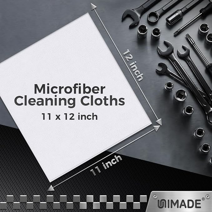 UNIMADE Microfiber Cleaning Cloth, 24 Pack Reusable Microfiber Towels | for Cars Lint Free Cleaning Shop Towel Rags for Home Kitchen Automotive Bar Mechanic Restaurant Garage, 11"x 12", White - Image 3