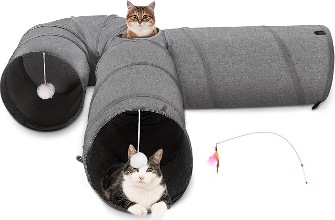Ownpets Cat Tunnel 12 Inches in Diameter Larger Pet Tunnel Tube with Plush Ball & Feather Toy, U-Shaped Cat Play Tunnel for Big Cat, Puppy and Rabbits by Ownpets