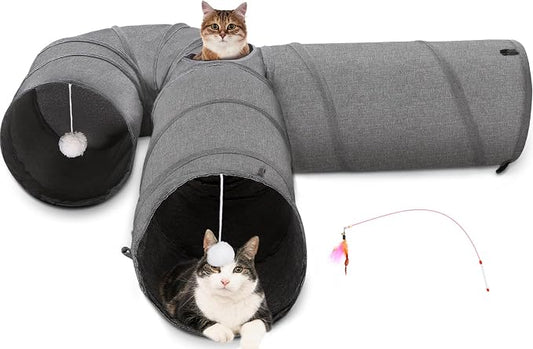Ownpets Cat Tunnel 12 Inches in Diameter Larger Pet Tunnel Tube with Plush Ball & Feather Toy, U-Shaped Cat Play Tunnel for Big Cat, Puppy and Rabbits by Ownpets