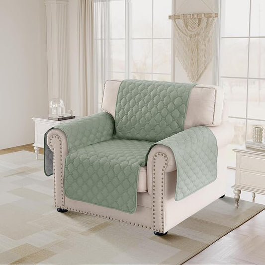 PrinceDeco Chair Cover Slipcover Water Resistant Couch Cover Washable Chair Cover Non-Slip Stay in Place Furniture Protector for Pets Dog Kids(Armchair Cover,Sage) by PrinceDeco