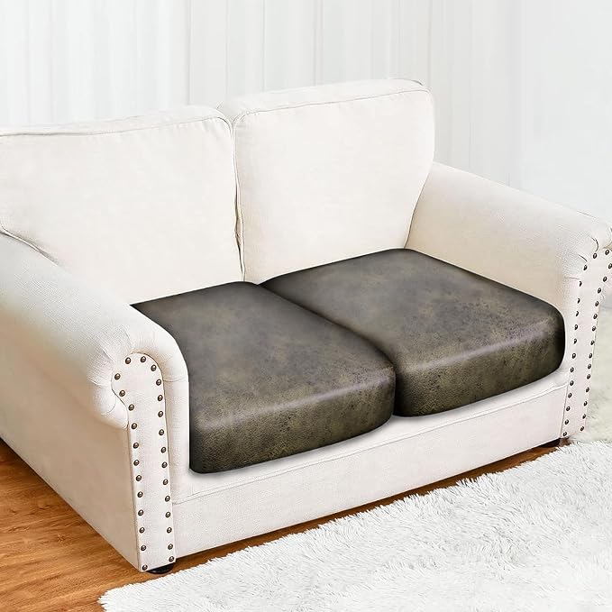 Leather Like Couch Cushion Covers Sofa Slipcovers Sets Couches Furniture Protector Covers for Sectional Armchair Loveseat Stretch Spandex Fabric, Machine Washable (2 Cushion Loveseat, Mustard) - Image 3