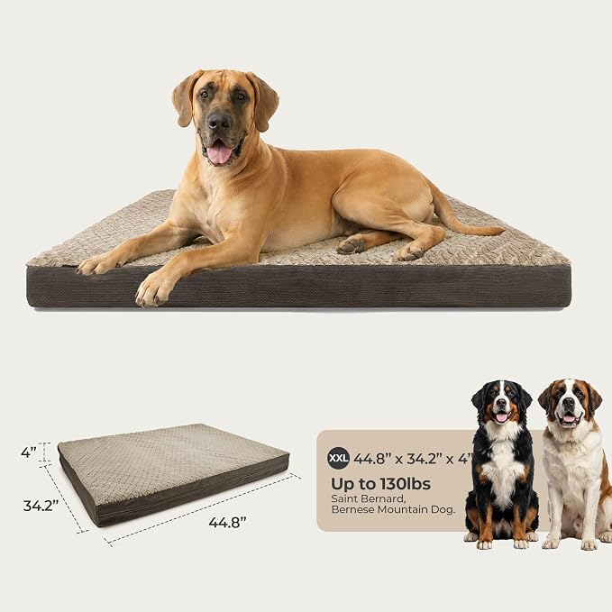 44" Indestructible Dog Bed for XXL Dogs – Chew-Proof Pet Mat with Double-Sided Plush & Waterproof Liner, Tough Crate Mat with Egg-Crate Foam Support, Indoor & Outdoor Use, Brown - Image 5