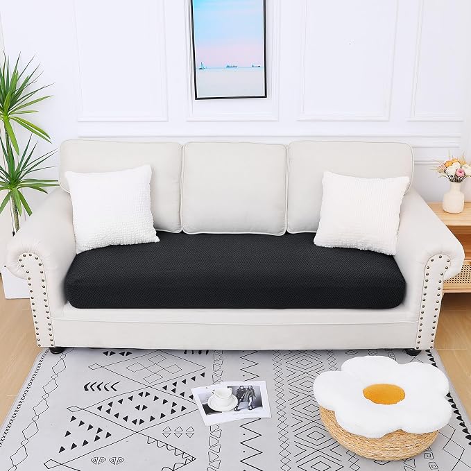 Smiry Waterproof Couch Cushion Covers, Non Slip Seat Cushion Covers | Stretch Jacquard Sectional Sofa Slipcover, Washable Elastic Furniture Protector for Pets, Kid, Large, Black - Image 5