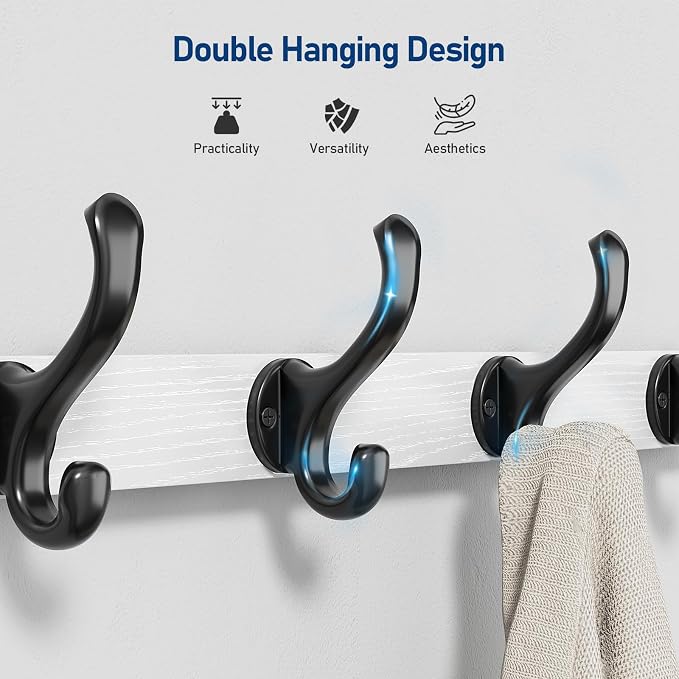 Tatub 20" Rustic Coat Rack Wall Mount with Shelf, Wall Hooks with Shelf, Heavy Duty Entryway Organizer Hangers for Hanging, Hat, Bag, Jacket for Bathroom, Living Room, Bedroom, White - Image 3