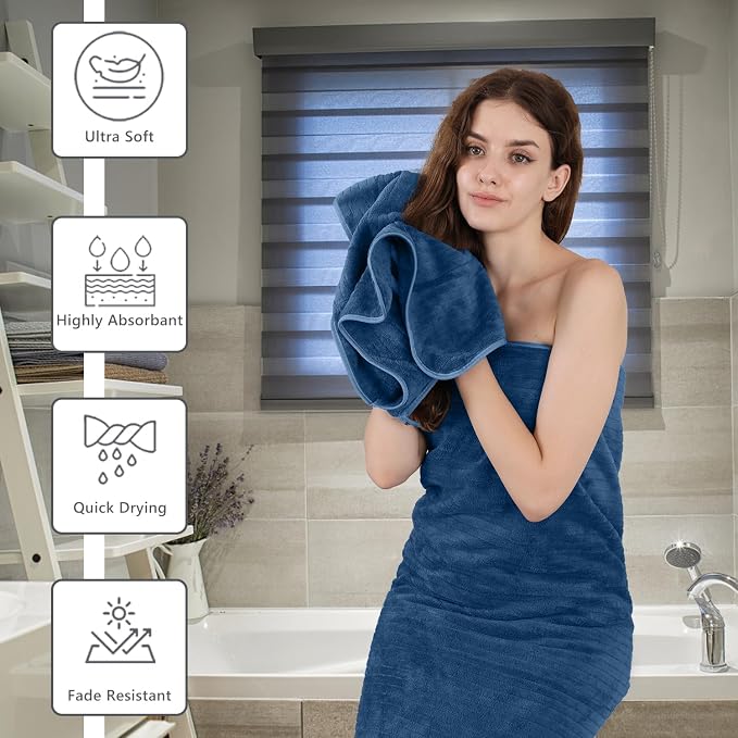 Extra Large Bath Sheet Set of 4,Ultra Soft Fluffy Towel,35”x 70”Oversized Bath Towel Set,Premium Microfiber Bathroom Towel Set Highly Absorbent Quick Dry Shower Towel for Bathroom,Hotel,Spa (Navy) - Image 4