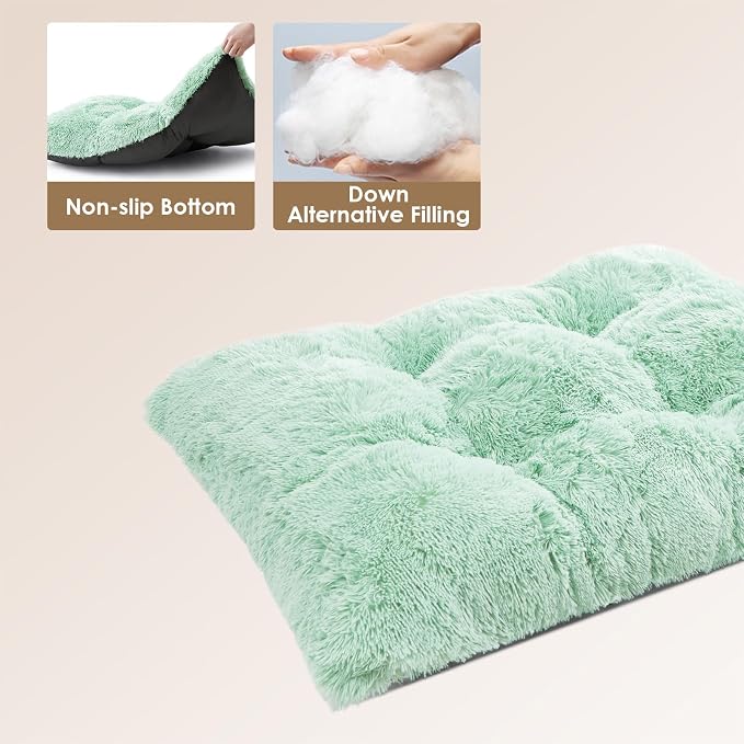 EHEYCIGA Fluffy Dog Crate Bed for Small Dogs, Plush Crate Pad, Apple Green | Calming Anti Anxiety Small Dog Bed, Washable Soft Warm Faux Fur Crate Mat with Non-Slip Bottom - Image 3