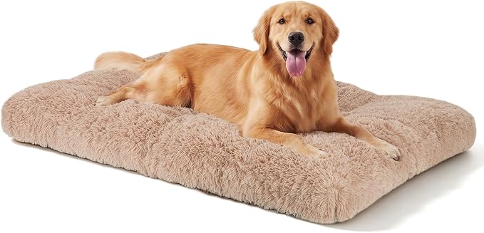 JOEJOY Large Dog Bed Crate Pad, Deluxe Plush Washable Dog Beds Fulffy Soft Kennel Pad Anti-Slip Pet Sleeping Mat for Extra Large Medium Small Dogs, 40" x 27", Beige by JOEJOY