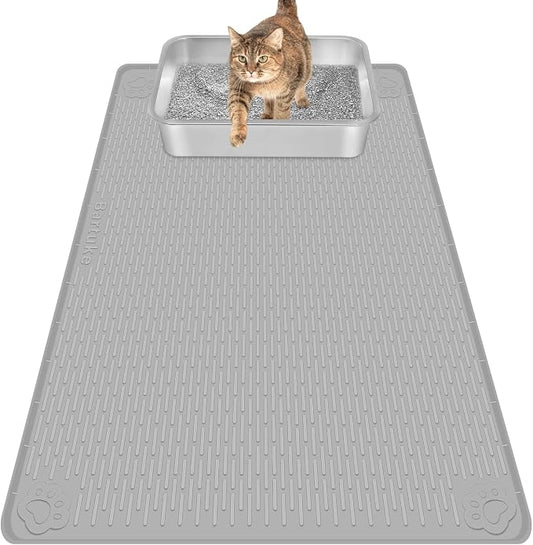 Silicone Cat Litter Mat for Litter Box 34”x22” Large Cat Mat, Light Grey | Waterproof, Non-Slip, Leak-Proof Rug Mat with Lip, Easy to Clean, Extra Large Litter Catcher Mat for Floor by Bartuke