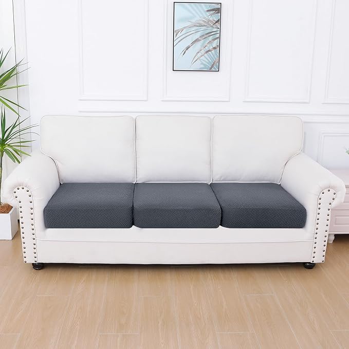 Smiry Waterproof Couch Cushion Covers, Non Slip Seat Cushion Covers | Stretch Jacquard Sectional Sofa Slipcover, Washable Elastic Furniture Protector for Pets, Kid, 3 Pieces, Grey - Image 5