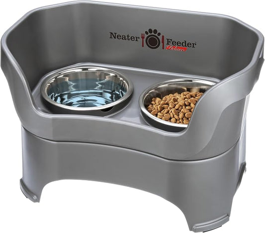 Neater Pet Brands Neater Feeder Deluxe Mess Proof Dog Bowls Elevated for Large Dogs Over 40 lbs, Made in USA, No Spill Raised Dog Food Bowl Stand Feeding Station, Food and Water Bowl Set, Gunmetal by NeaterPetBrands