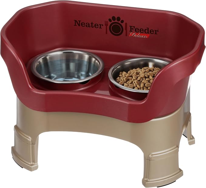 Neater Feeder Deluxe Mess-Proof Elevated Dog Bowls for Medium Dogs (19–40 lbs), 2 Height Adjustable (10” & 12.5”) No-Spill Raised Dog Bowl Stand, Stainless Steel Food Bowl Set, Made in USA, Cranberry by NeaterPetBrands