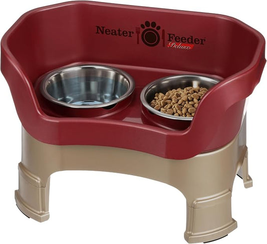 Neater Feeder Deluxe Mess-Proof Elevated Dog Bowls for Medium Dogs (19–40 lbs), 2 Height Adjustable (10” & 12.5”) No-Spill Raised Dog Bowl Stand, Stainless Steel Food Bowl Set, Made in USA, Cranberry by NeaterPetBrands