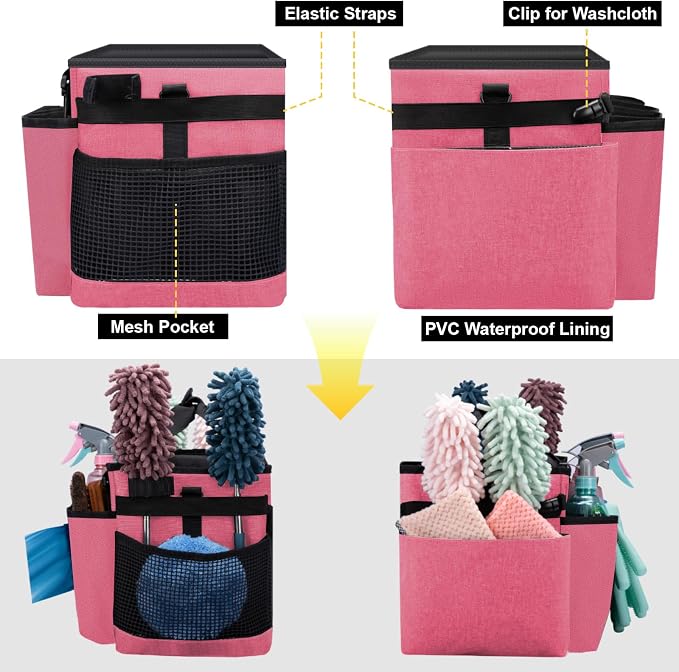 Wearable Large Cleaning Caddy Bag for Housekeeper, Clean Supply Organizer with Adjustable Shoulder, Waist & Handle Straps, Detailing Bag for Kitchen Supplies (Rosered) - Image 5
