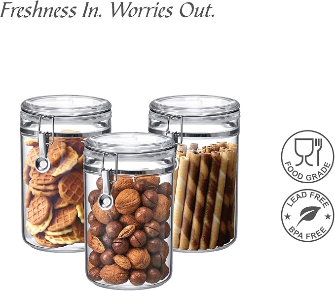 Amazing Abby - Cathy - 56-Ounce Plastic Canister (Set of 3), Plastic Airtight Food Container, Stackable for Pantry Storage, BPA-Free and Shatter-Proof, Perfect for Home and Commercial Use - Image 6
