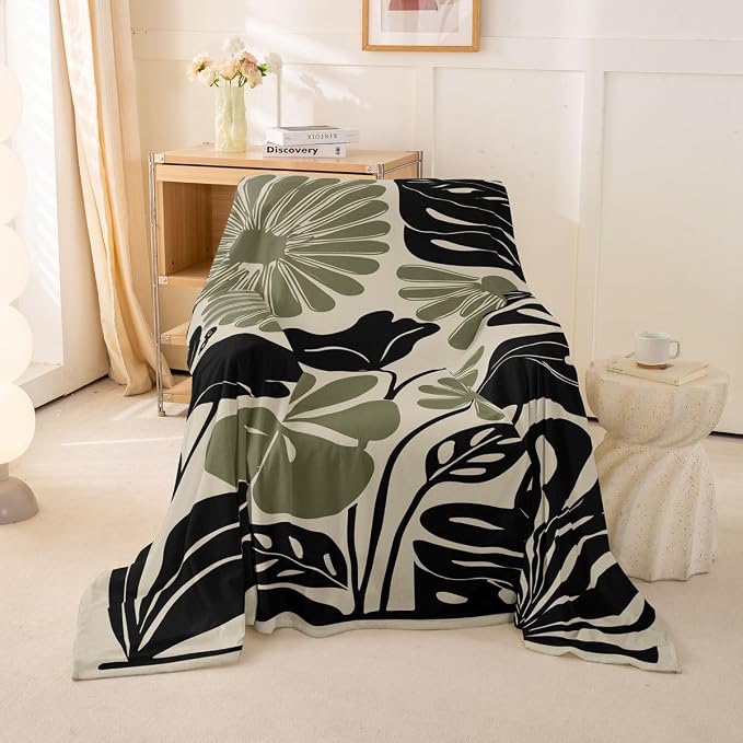 Erosebridal Black Sage Green Flower Couch Cover Abstract Floral Sofa Cover 71" X 91" Vintage Aesthetic Minimalist Sofa Protector for Pet Cats Kids Groovy 70S Modern Washable Couch Protector, Non Slip - Image 2
