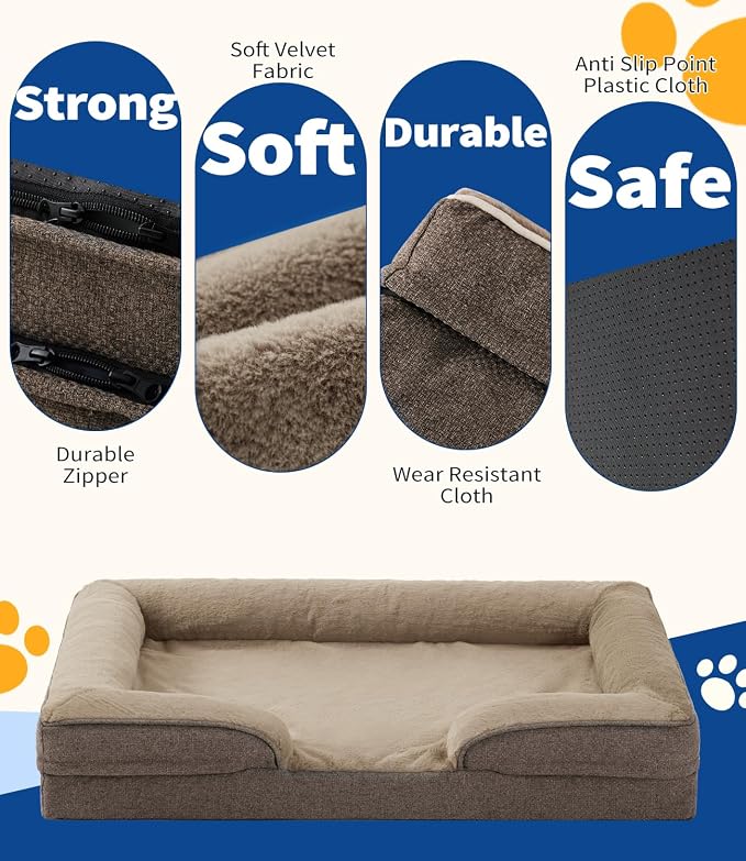 Made4pet Dog Bed Orthopedic, Dog Sofa for Small Dogs Supportive Foam Pet Cushions Bed with Washable Removable Cover, Egg-Crate Foam, Waterproof Lining Bottom, Brown, 30 * 20 * 6.5 Inch - Image 5