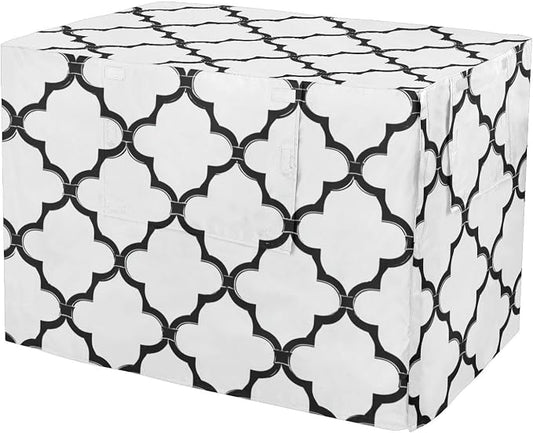 Dog Crate Cover Kennel Cover for Dog Cages Breathable for Wire Cage Indoor Outdoor White Geometric Quatrefoil by QwThum