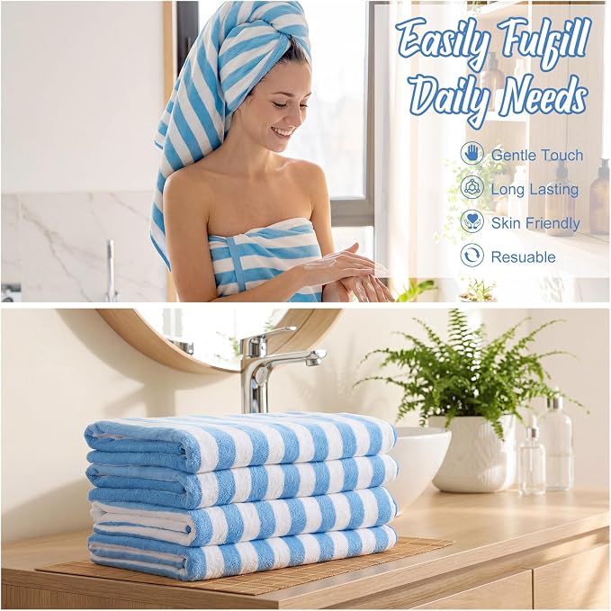SmoothNovelty 12 Pack Microfiber Bath Towels Bulk 30'' x 70'' Oversized Beach Towel Extra Large Big Shower Body Sheet Highly Absorbent Soft Drying for Pool Bathroom Salon Hotel Party(Sky Blue) - Image 4