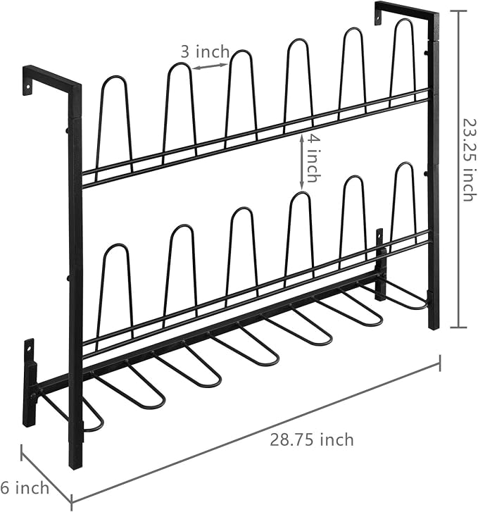 MyGift Black Metal Wall Mounted Shoe Rack Organizer, Holds 9 Pairs | Vertical storage helps clear floor space while keeping footwear neatly arranged and accessible in dressing areas or closets - Image 4